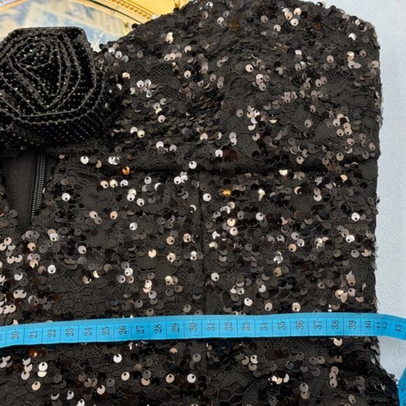 🆕REBECCA VALLANCE 🧿 NWOT Diana Black Sequined Mesh Trimmed Gown Sz AU 14 US 10 - Picture 16 of 16